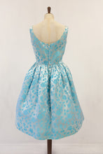 Vintage 1960s Blue Brocade Dress