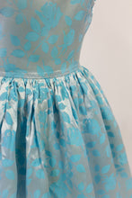 Vintage 1960s Blue Brocade Dress