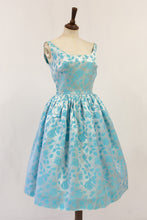 Vintage 1960s Blue Brocade Dress