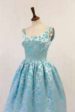 Vintage 1960s Blue Brocade Dress