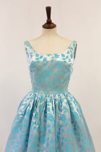 Vintage 1960s Blue Brocade Dress
