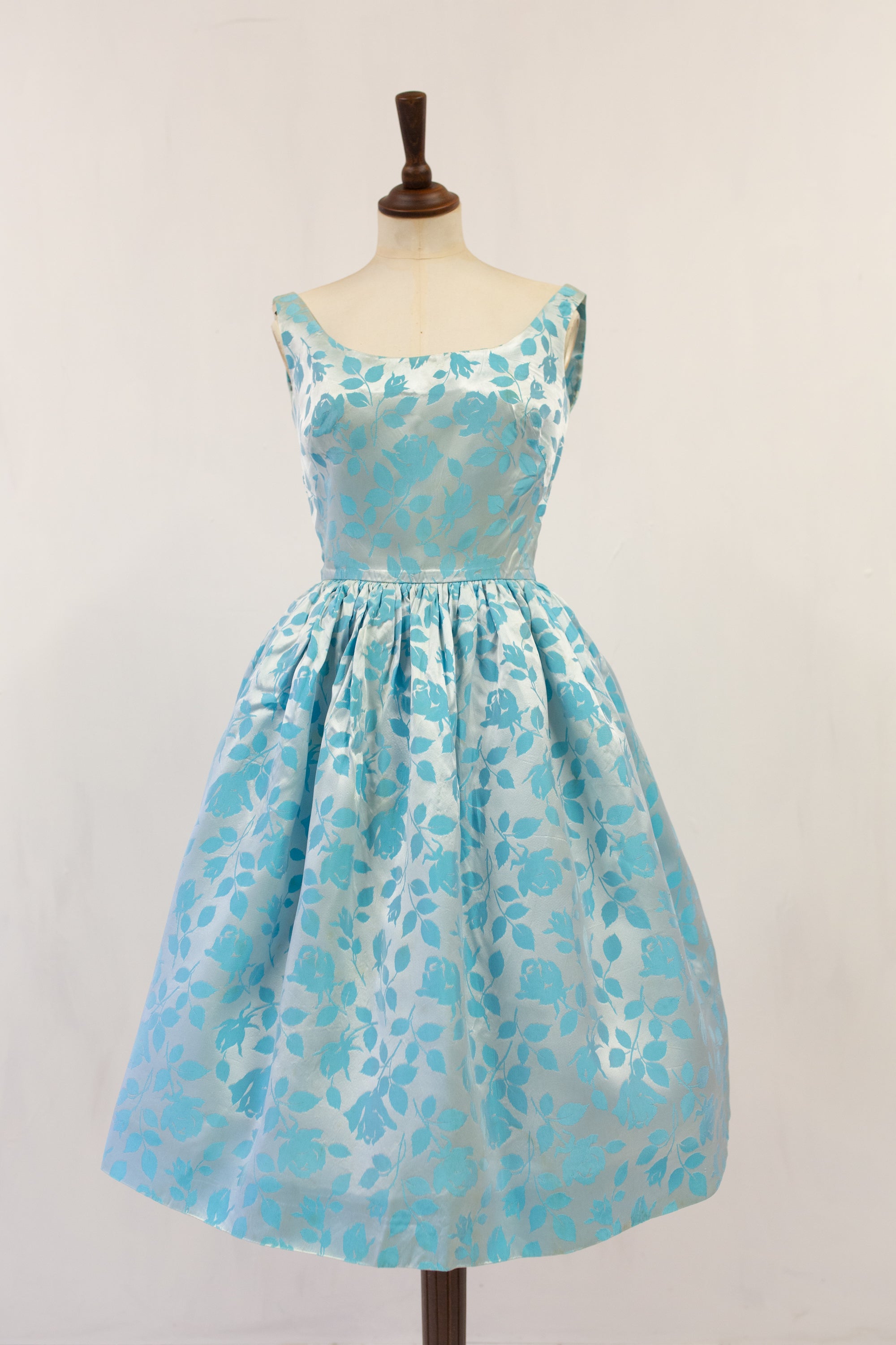 Vintage 1960s Blue Brocade Dress