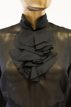 Vintage 1970s Sheer Black Ruffle Blouse