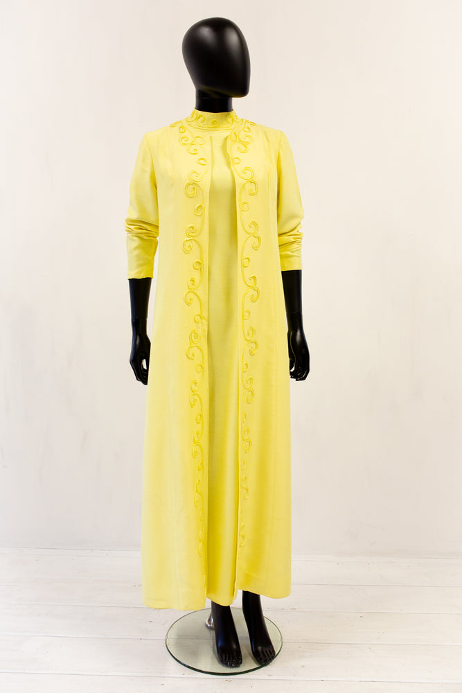 vintage yellow embroidered maxi dress and coat alexandra king