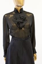 Vintage 1970s Sheer Black Ruffle Blouse