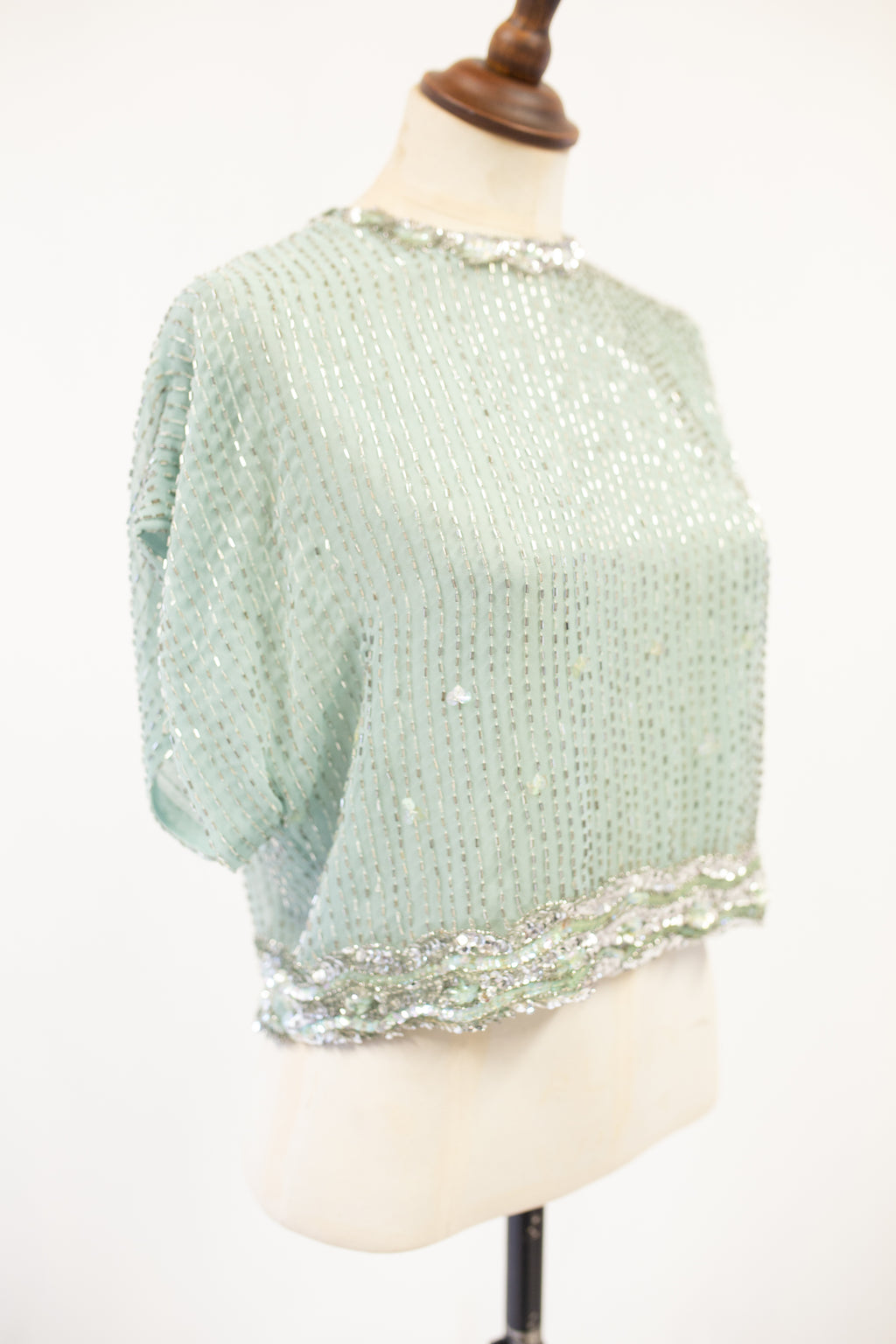 Vintage 1960s Eau de Nil Beaded Top