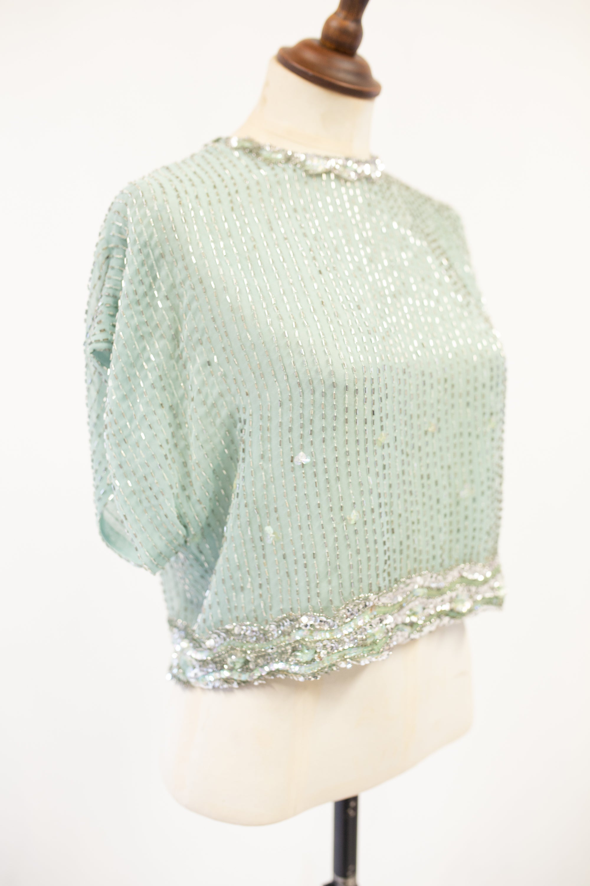 Vintage 1960s Eau de Nil Beaded Top