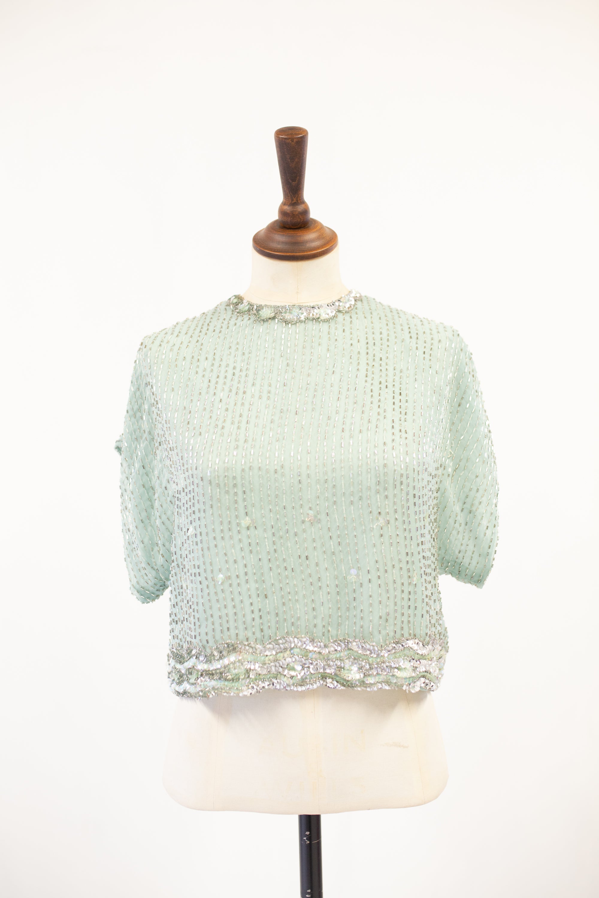 vintage beaded eau de nil silk top alexandra king