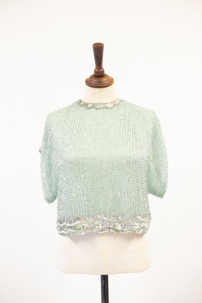 vintage beaded eau de nil silk top alexandra king