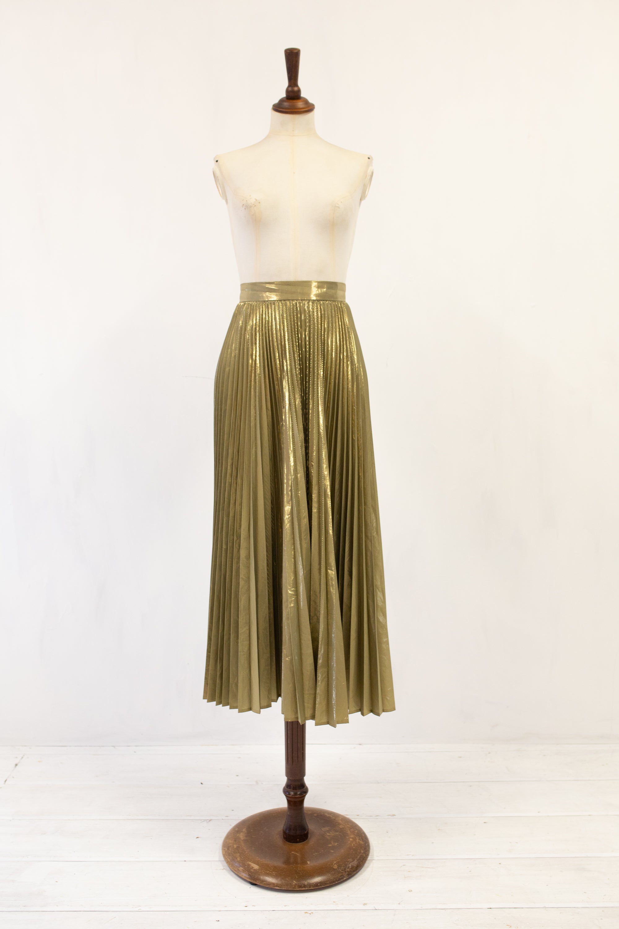 vintage gold metallic pleated skirt 