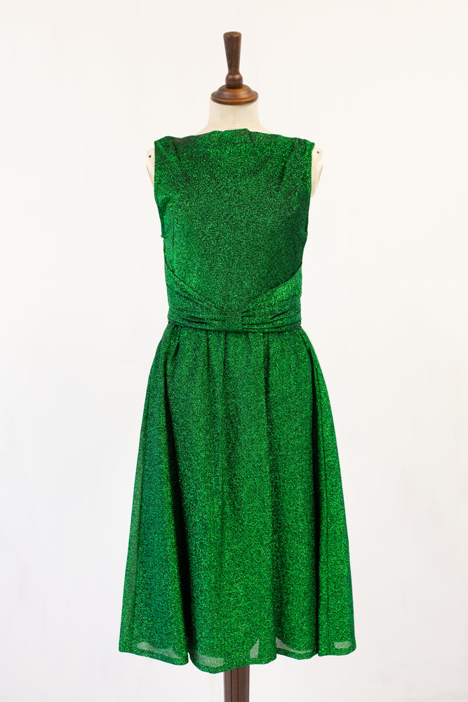 vintage 60s green metallic lurex cocktail dress