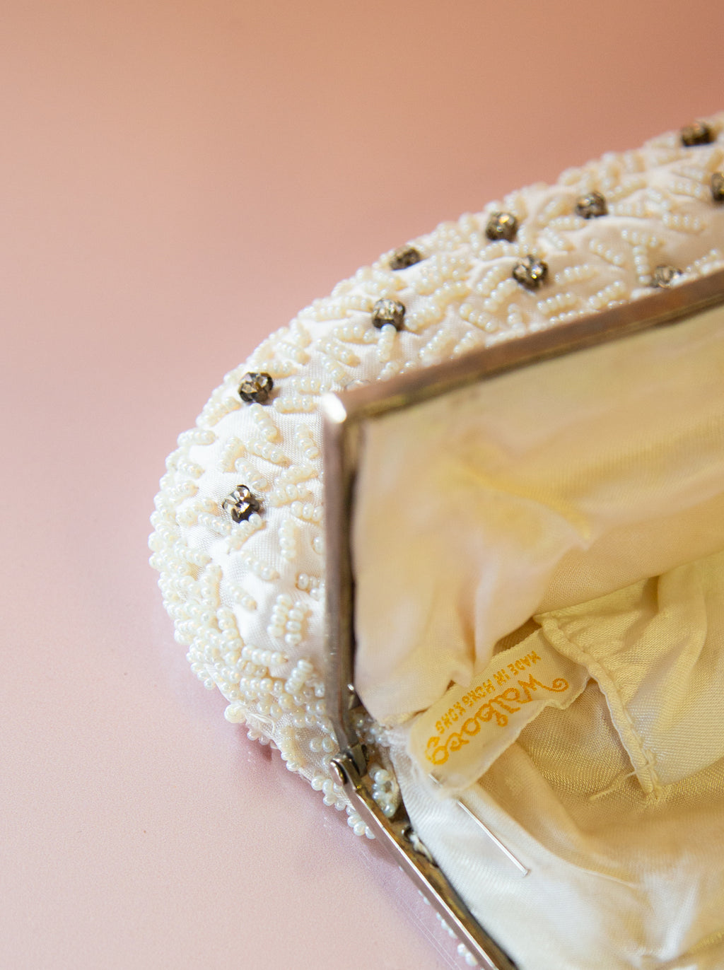 Vintage 1950s Pearl White Rhinestone Evening Bag