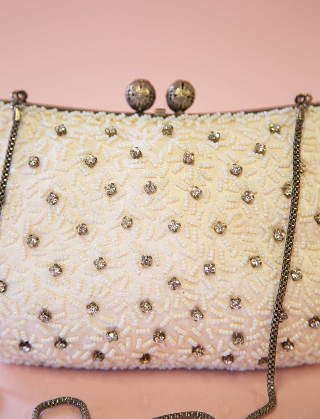 Vintage 1950s Pearl White Rhinestone Evening Bag
