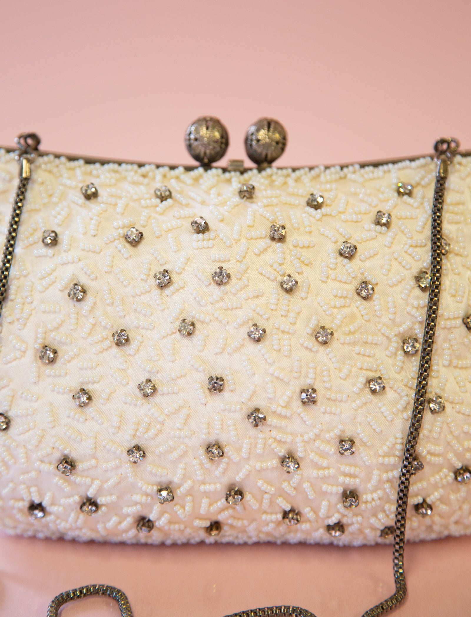 Vintage 1950s Pearl White Rhinestone Evening Bag