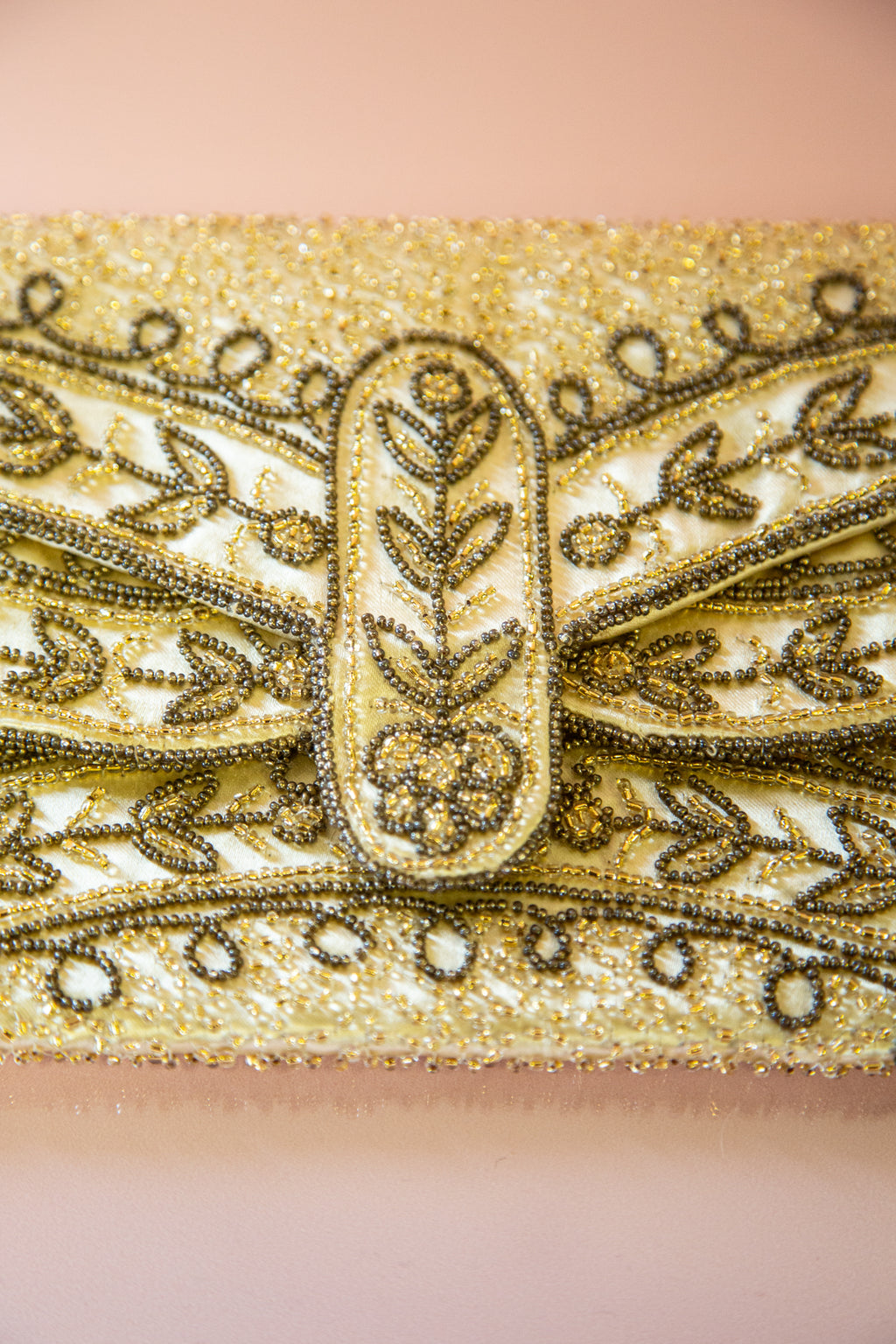 Vintage 1950s French Gold Beaded Evening Clutch Bag