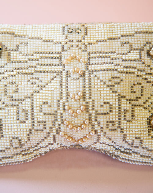 Antique 1920s Ivory Beaded Butterfly Purse