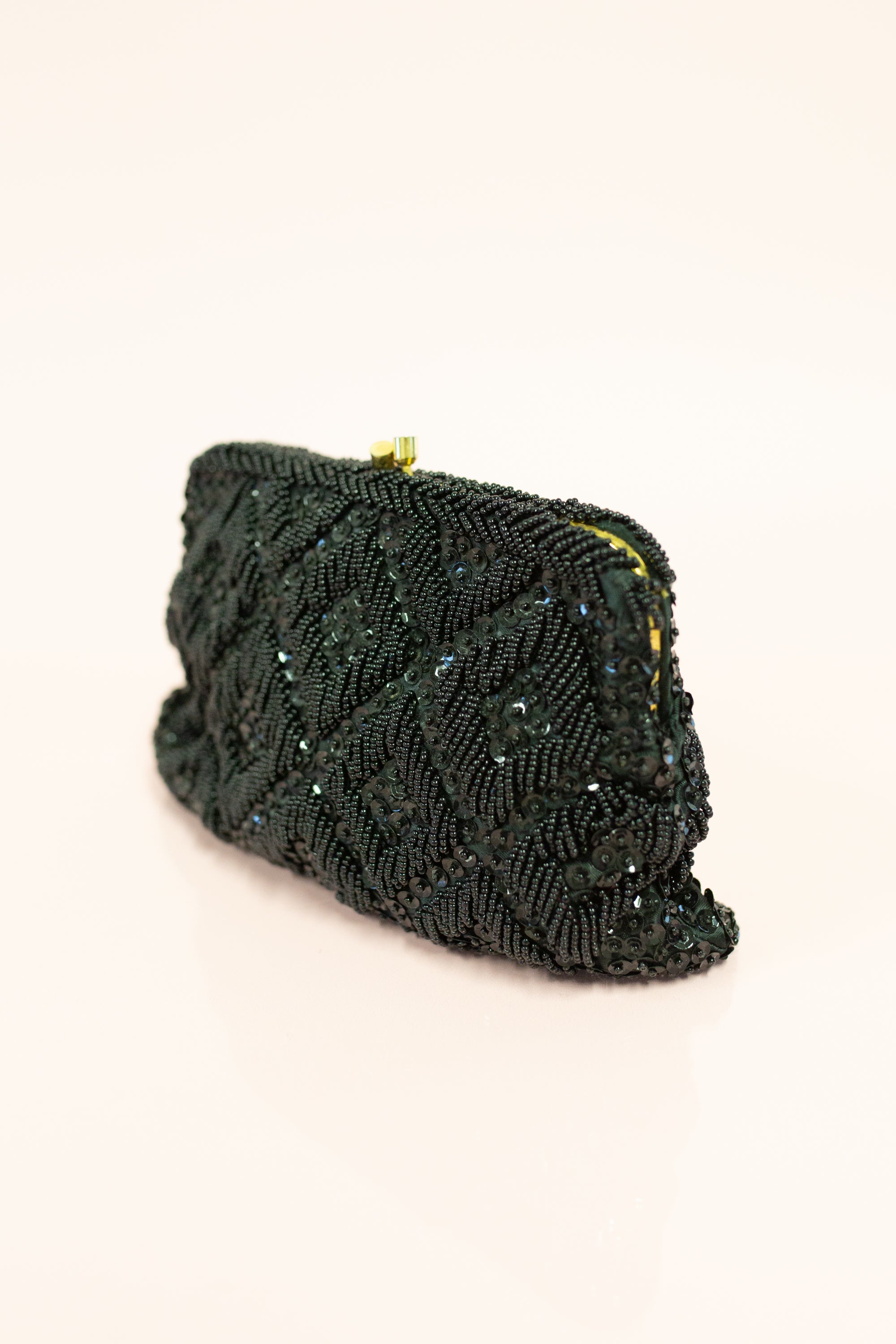 Vintage 1960s Black Beaded Clutch Bag