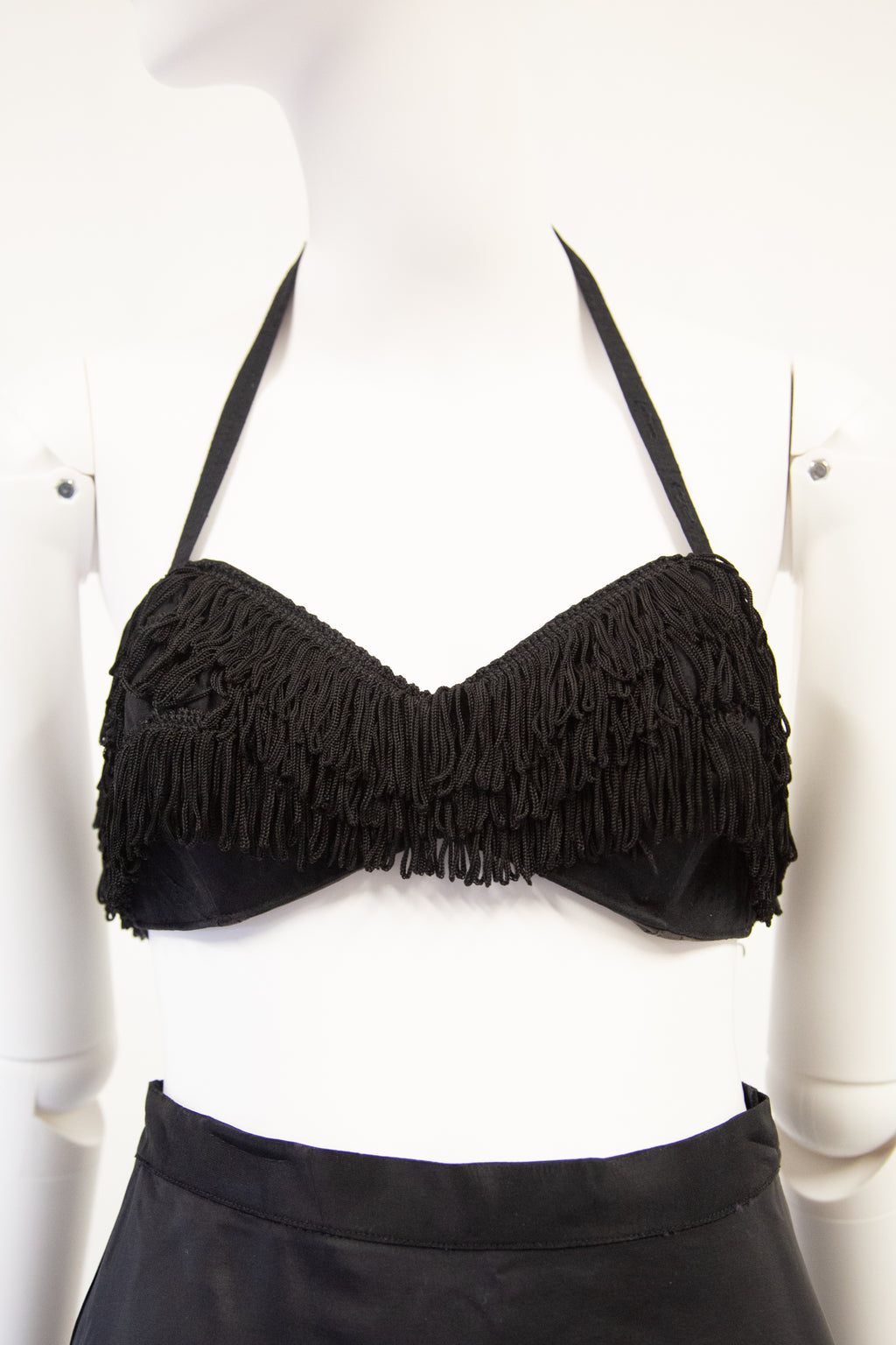 Vintage 1950s Black Fringed Bikini Top Set