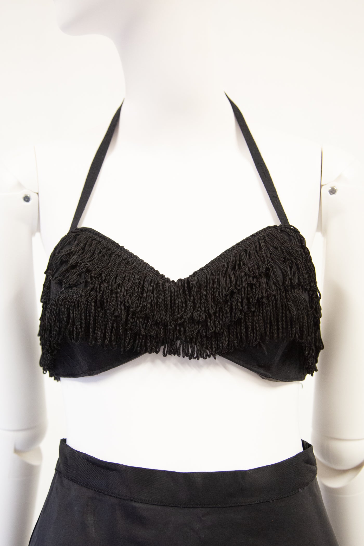 Vintage 1950s Black Fringed Bikini Top Set