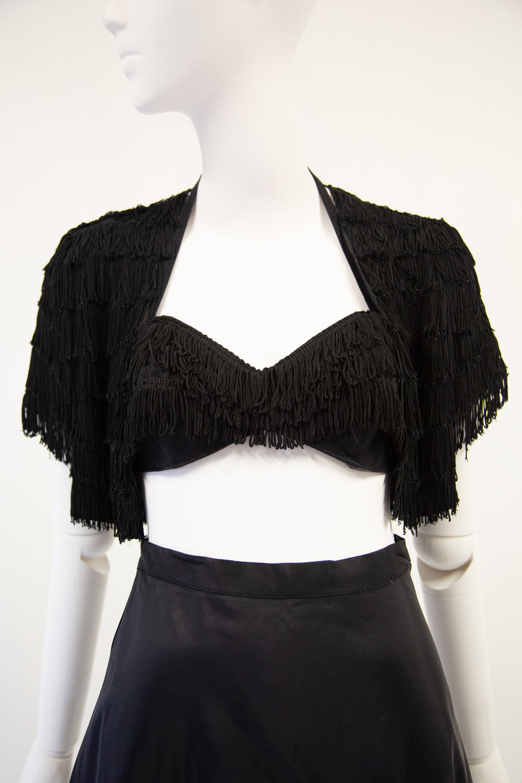 Vintage 1950s black fringed bikini beach set