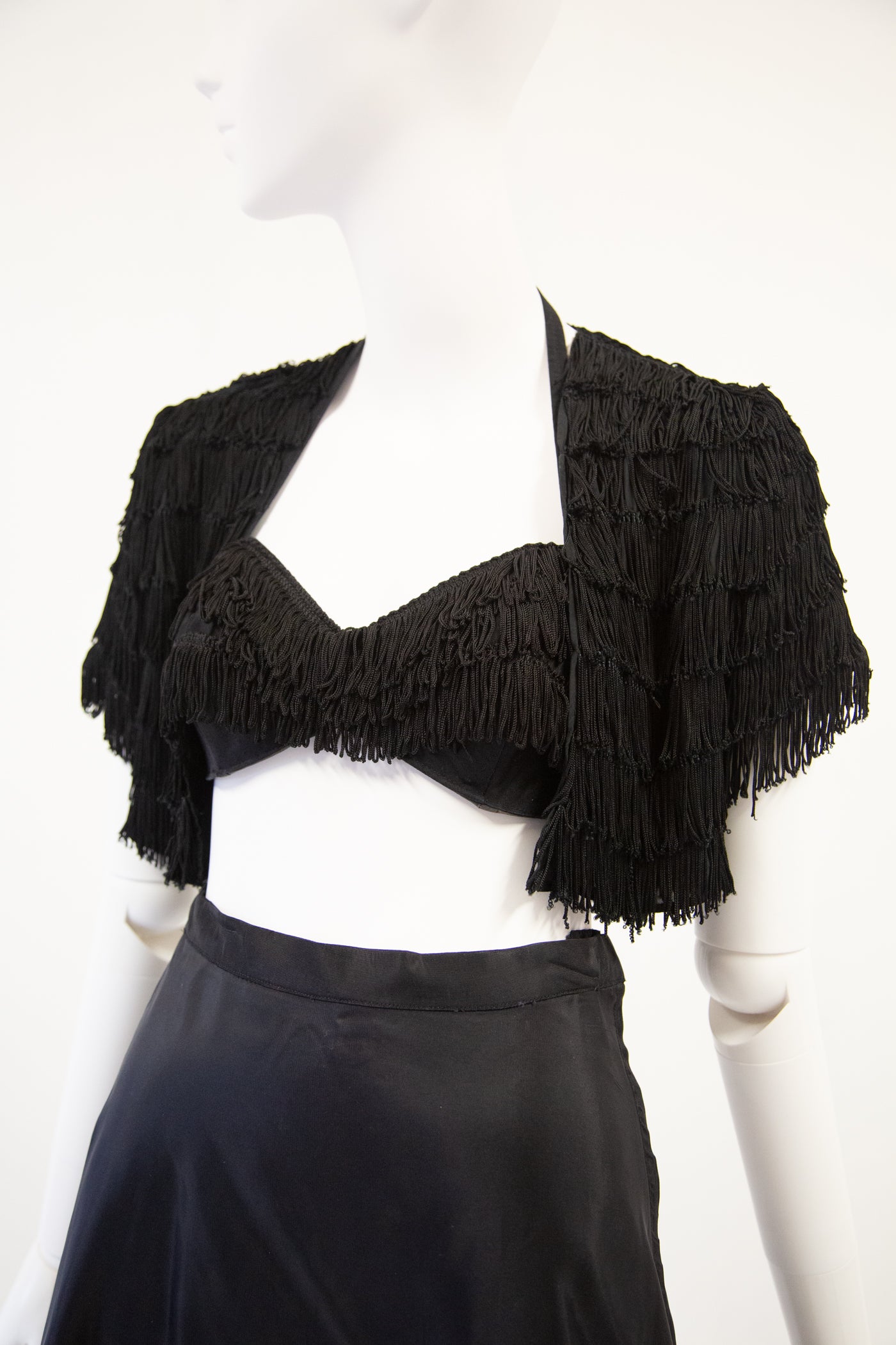 Vintage 1950s Black Fringed Bikini Top Set