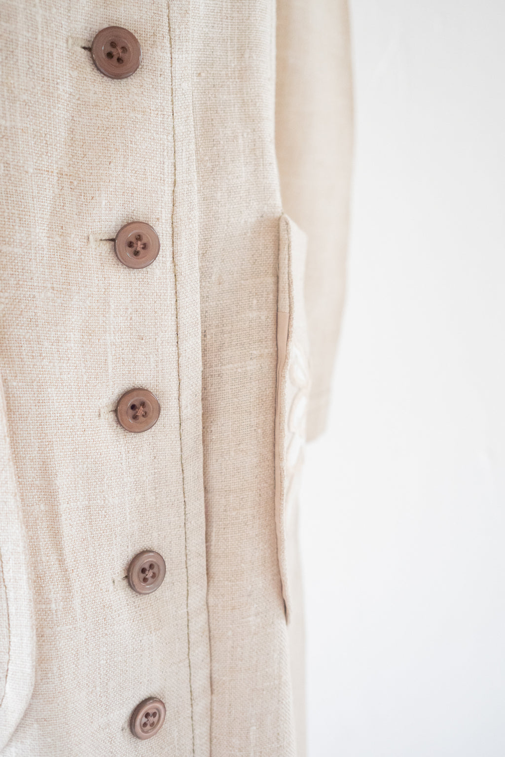 Vintage 1970s Ecru Linen Coat Dress