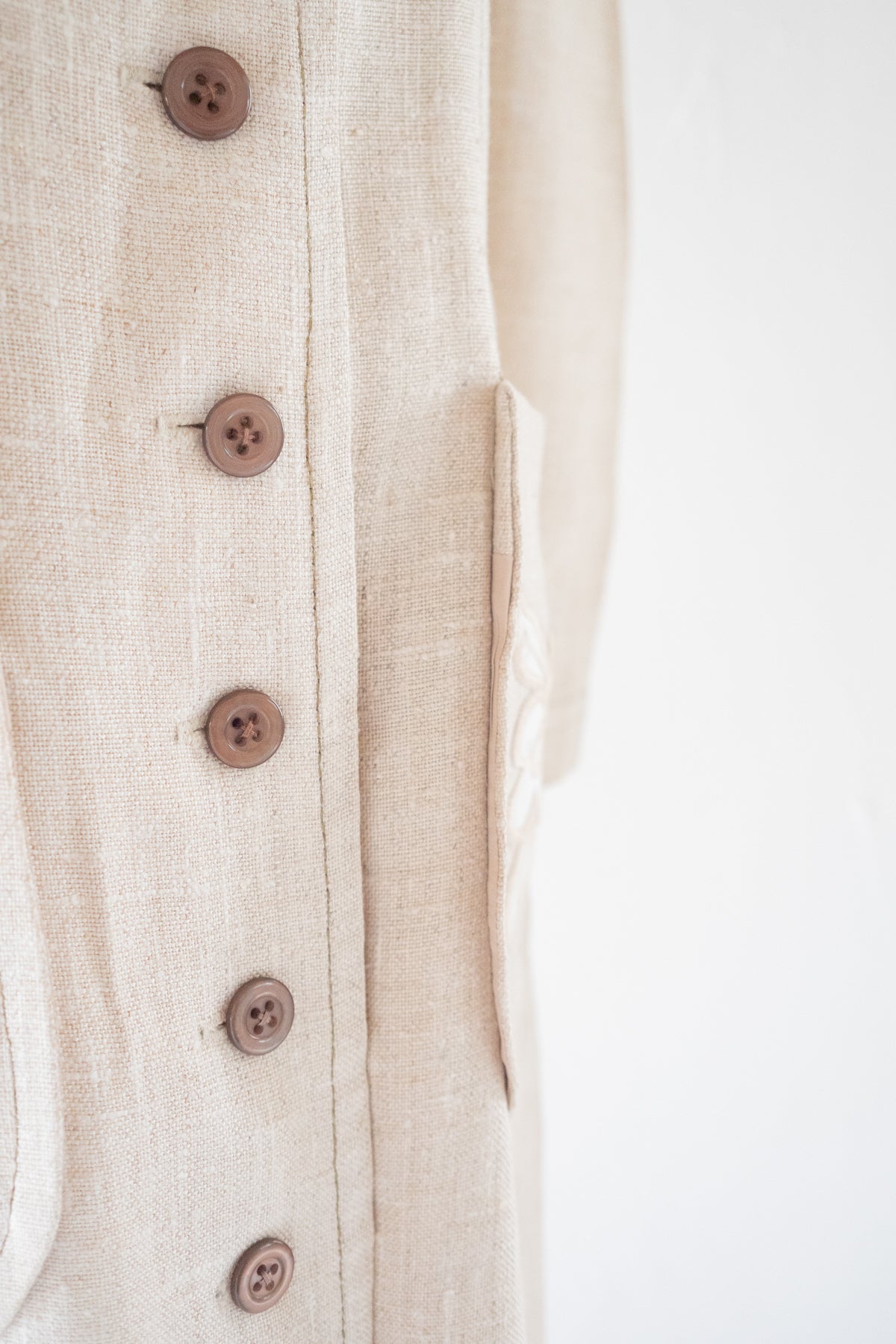 Vintage 1970s Ecru Linen Coat Dress
