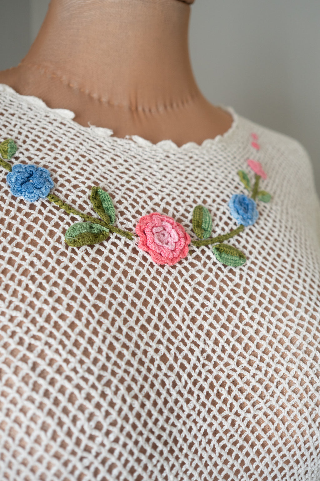 Vintage 1970s White Crotchet T Shirt