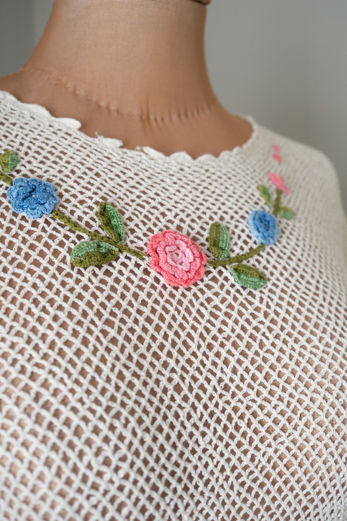 Vintage 1970s White Crotchet T Shirt