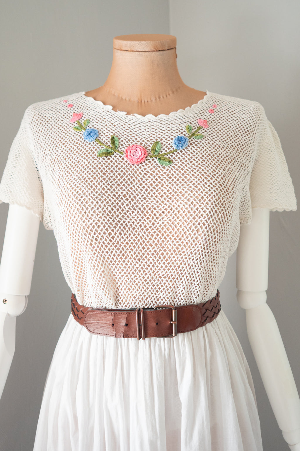 Vintage 1970s White Crotchet T Shirt