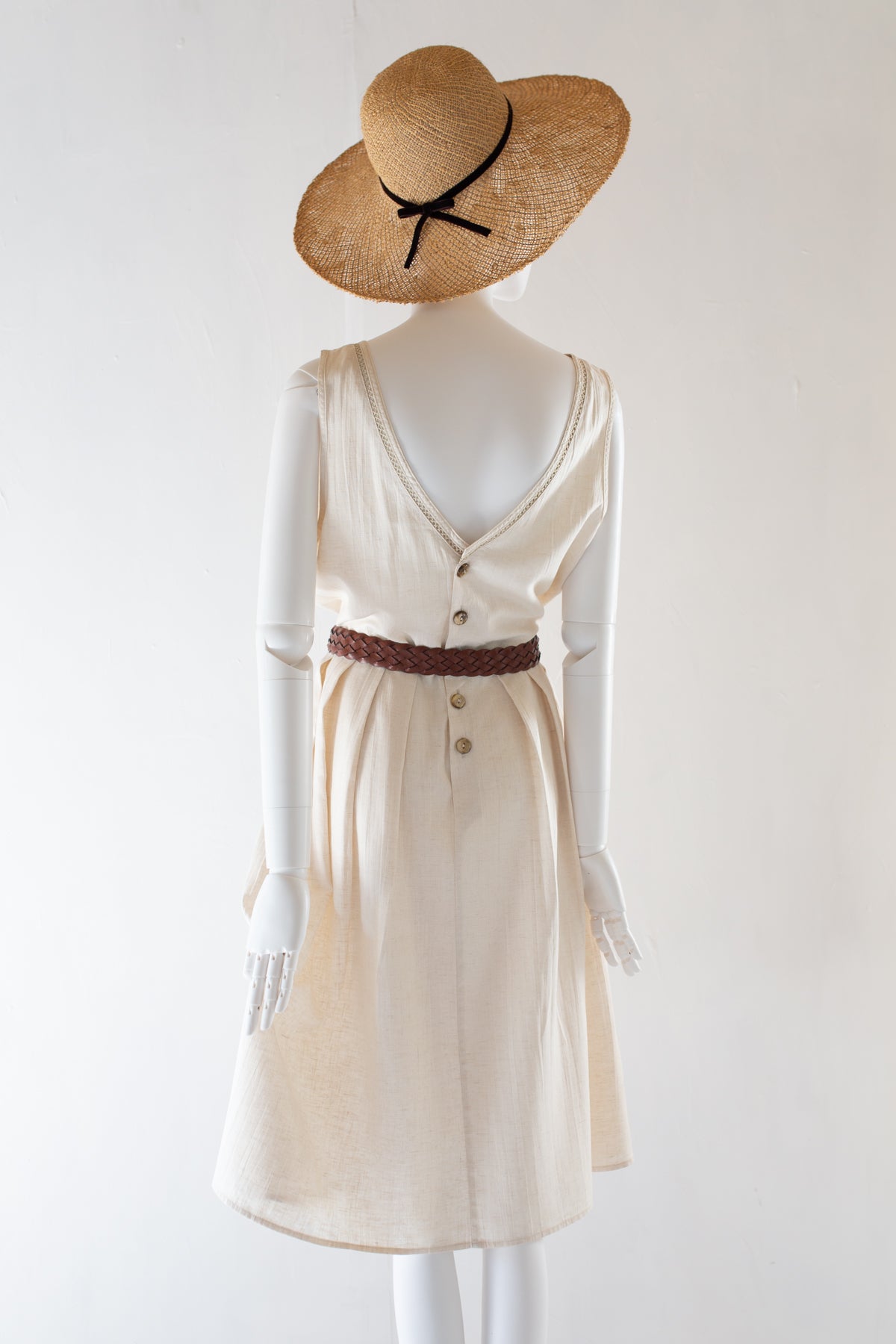 Vintage 1990s Ecru Linen Day Dress