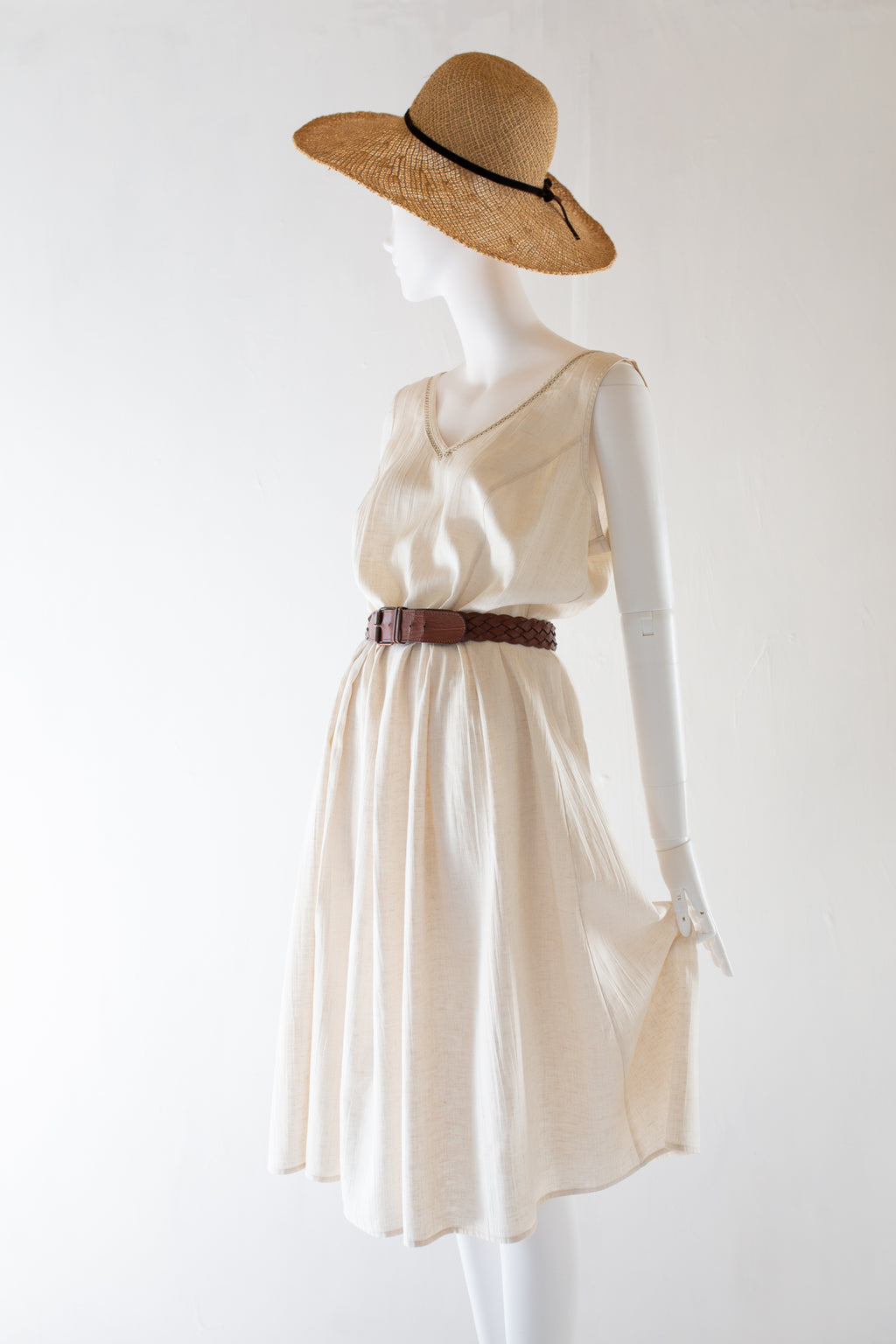Vintage 1990s Ecru Linen Day Dress
