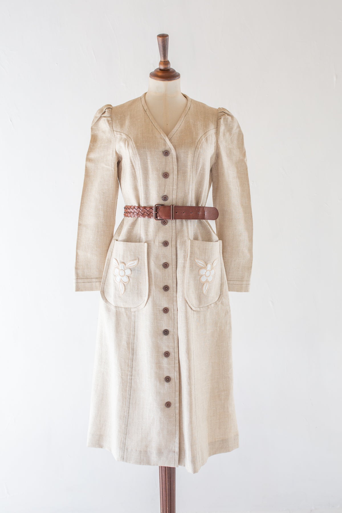 vintage 1970s linen button through dress coat