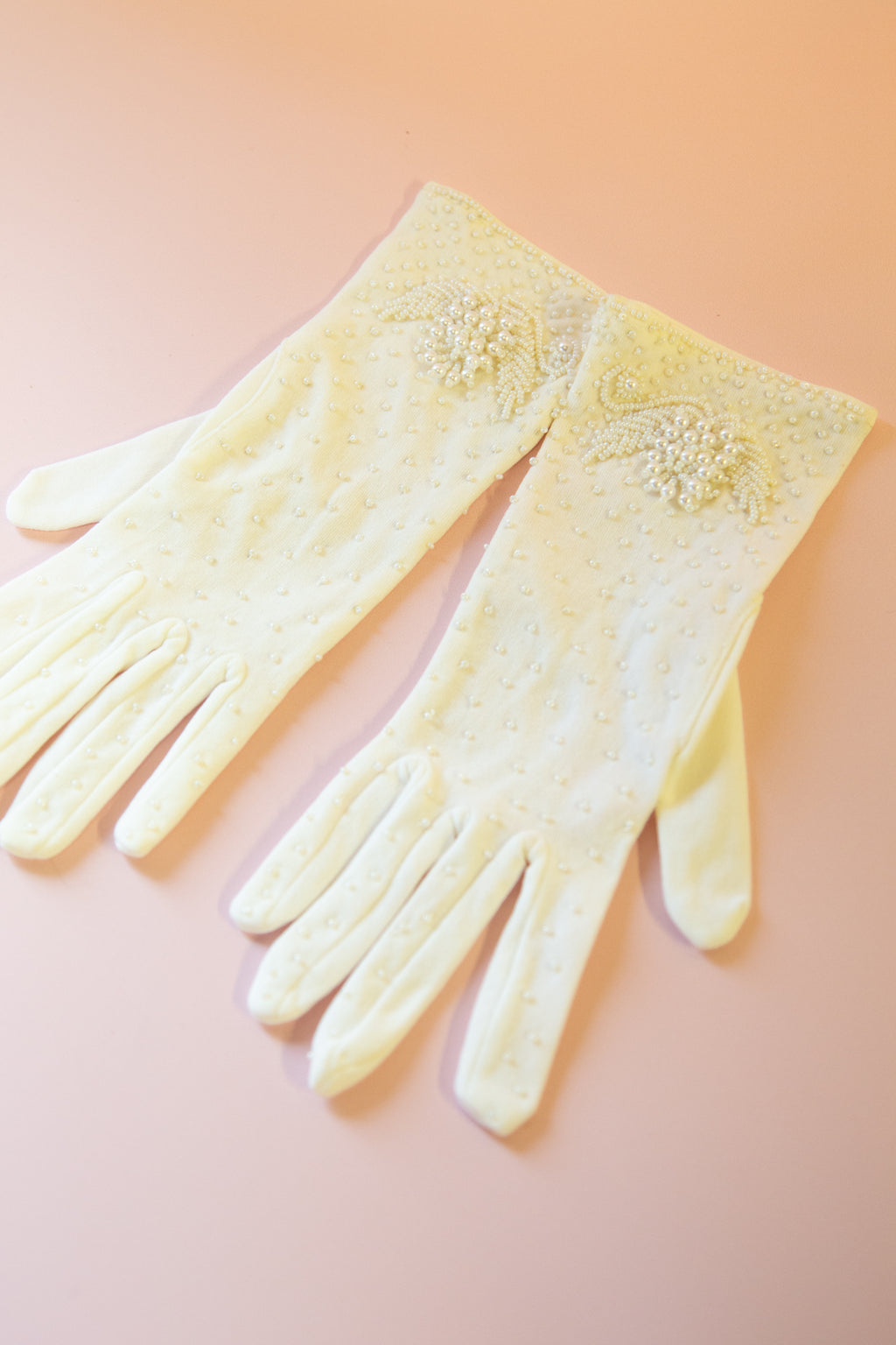 vintage 1950s pearl beaded white wedding bridal gloves