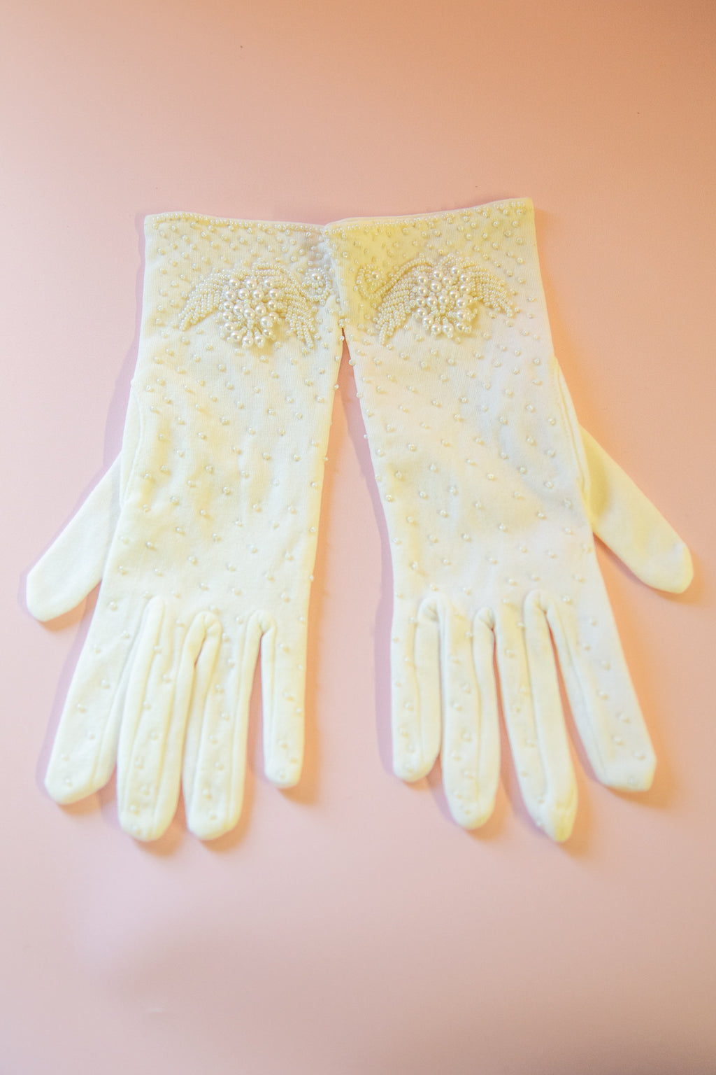 vintage 1950s pearl beaded white wedding bridal gloves
