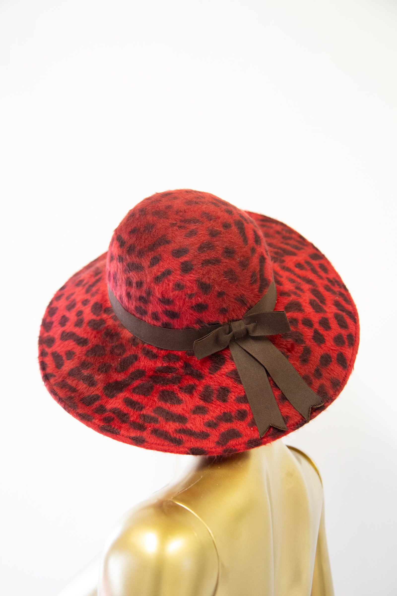 Vintage 1970s red leopard Lanvin wide brimmed hat 