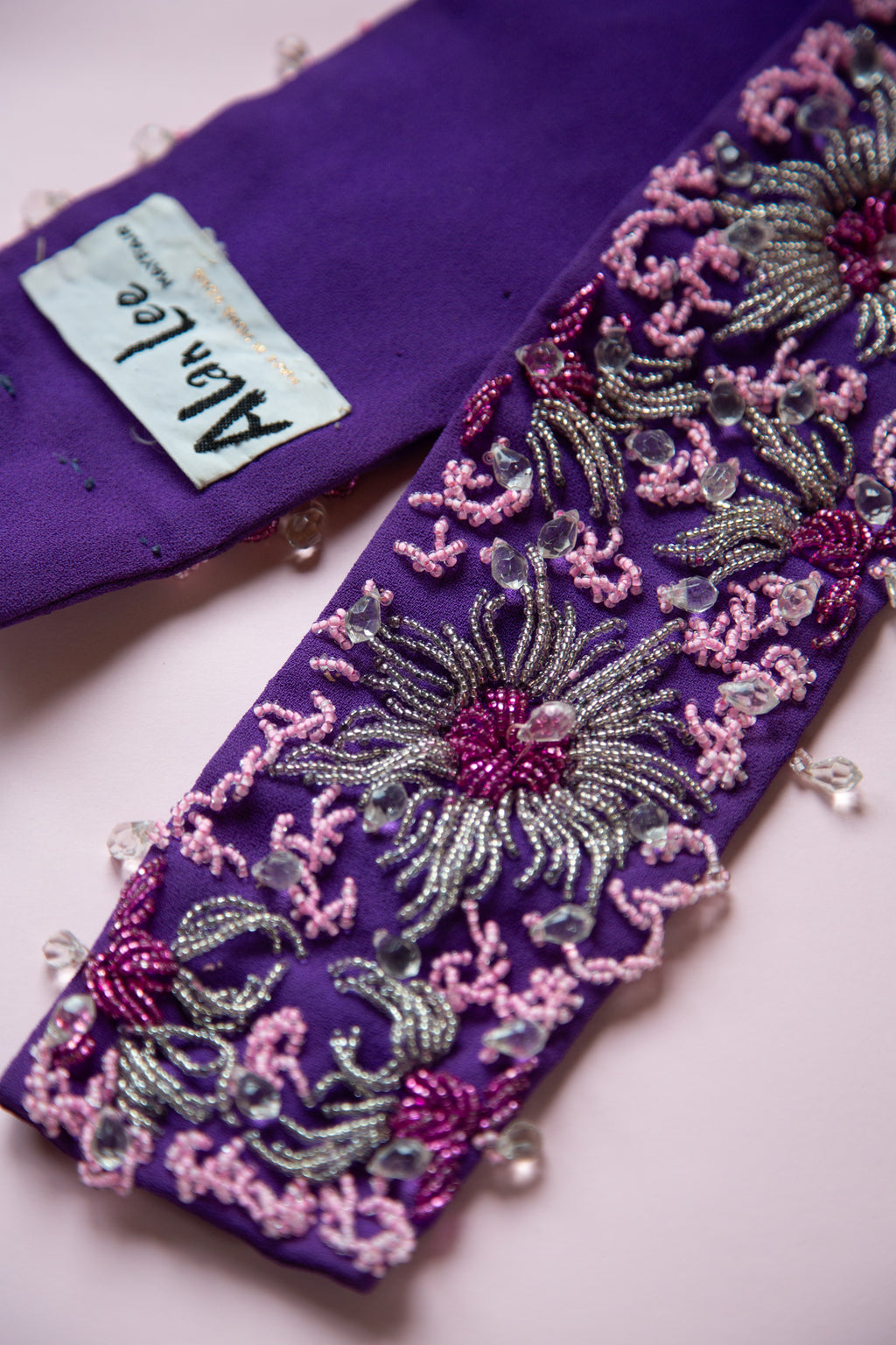 Vintage 1960s Purple Beaded Cinch Belt