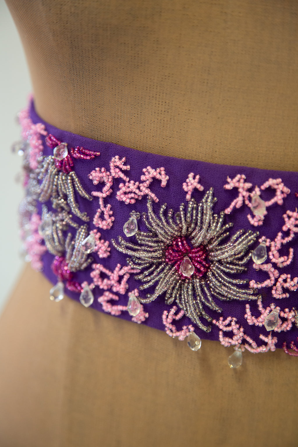 Vintage 1960s Purple Beaded Cinch Belt
