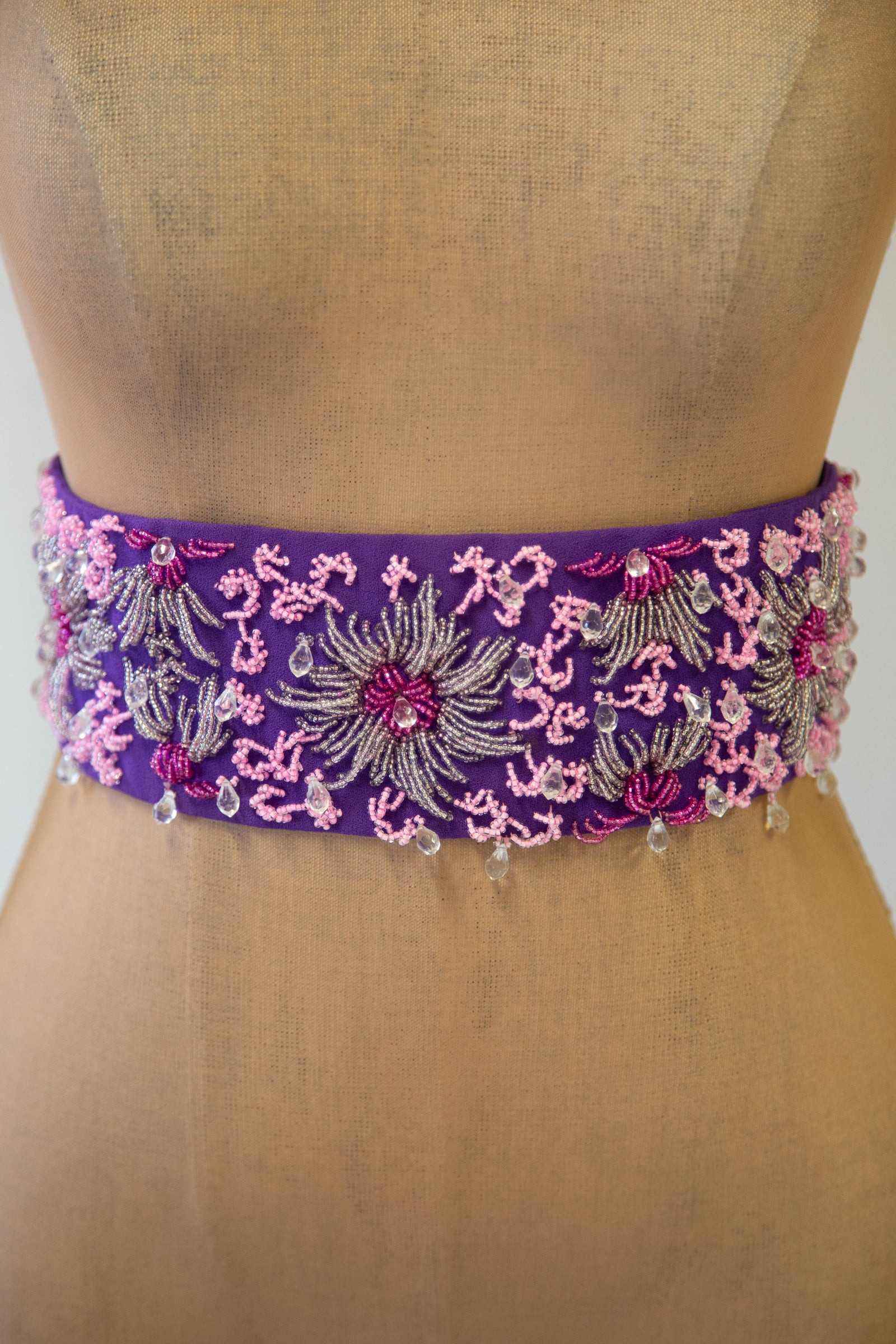 vintage 60s beaded cocktail belt Alan Lee in purple