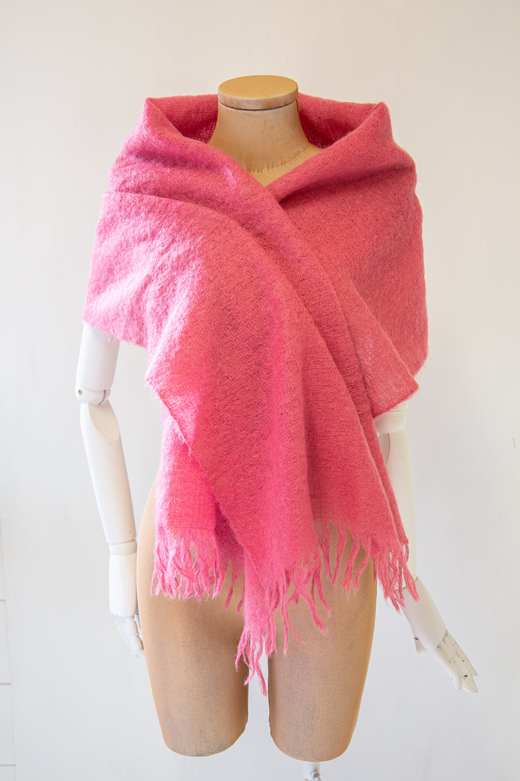 Vintage Hot Pink Large Mohair Scarf