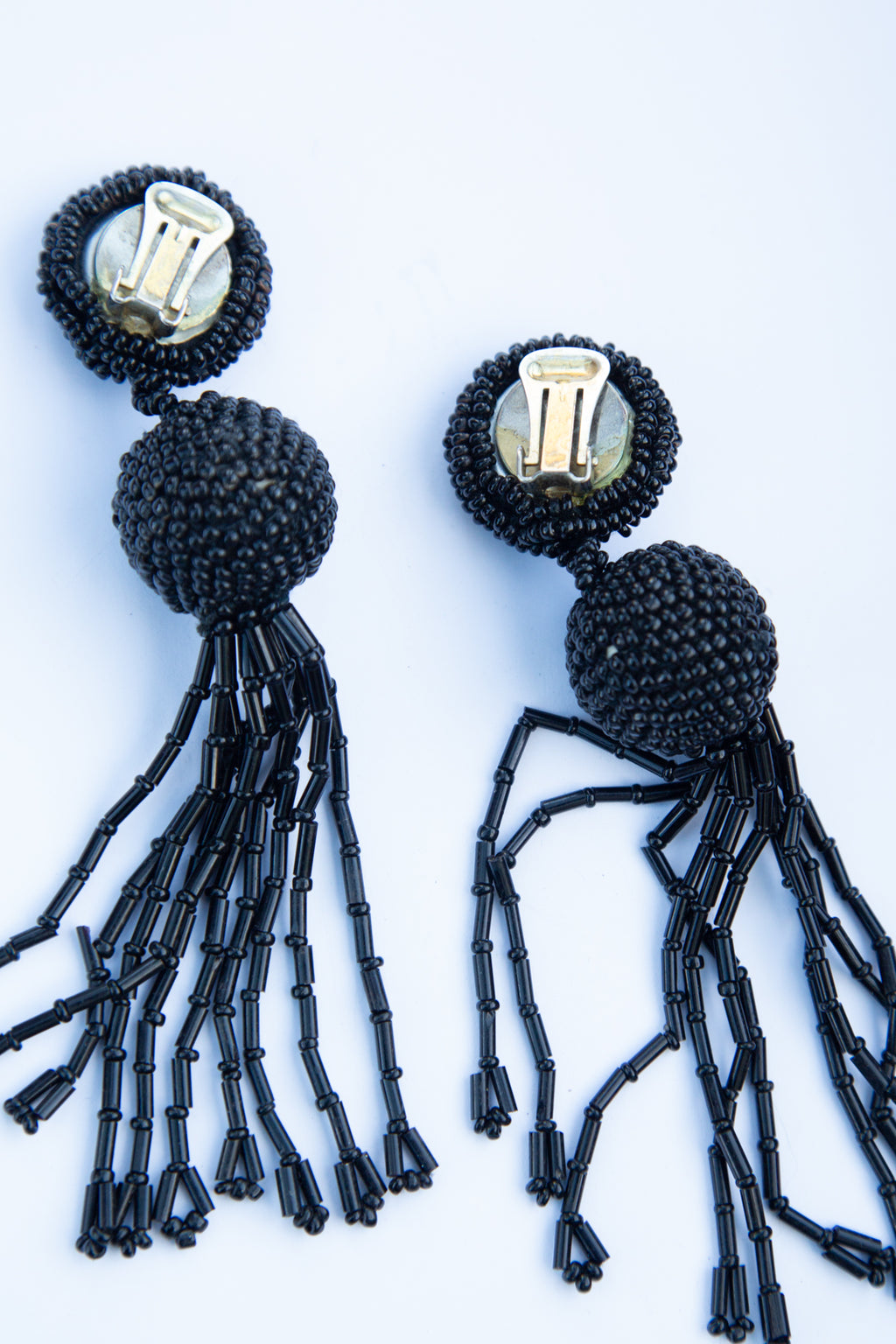 Vintage 1980s Long Black Tassel Earrings