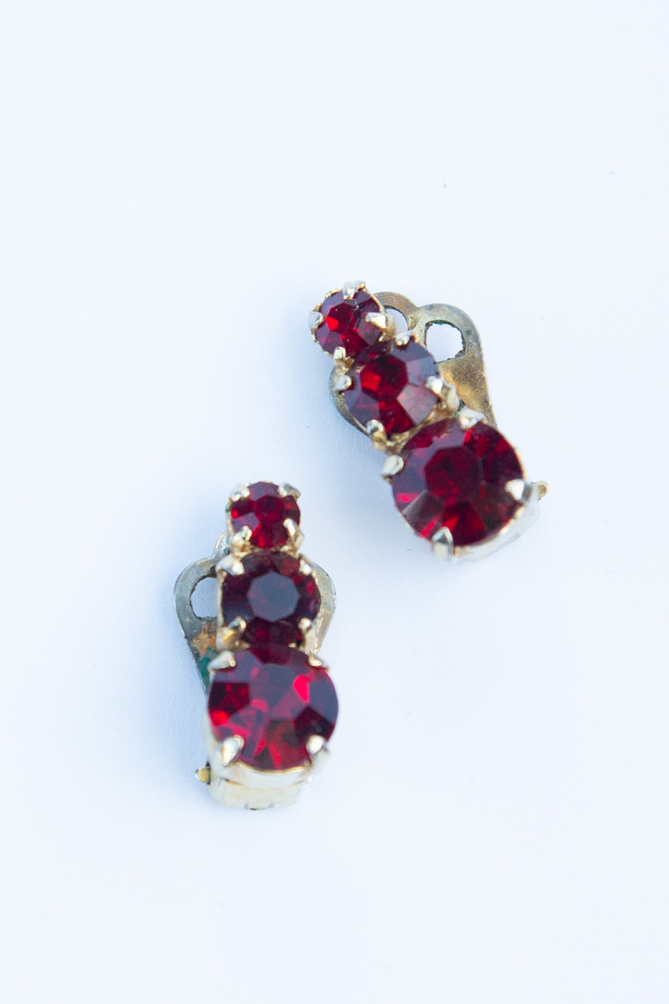 Vintage 1960s Garnet Red Crystal Earrings