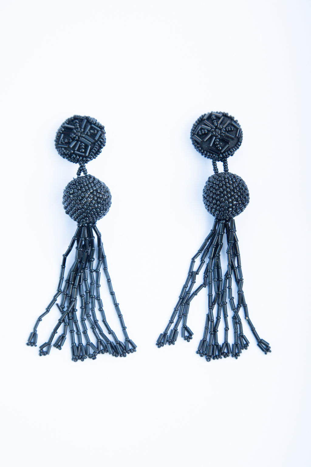 Vintage 1980s Long Black Tassel Earrings