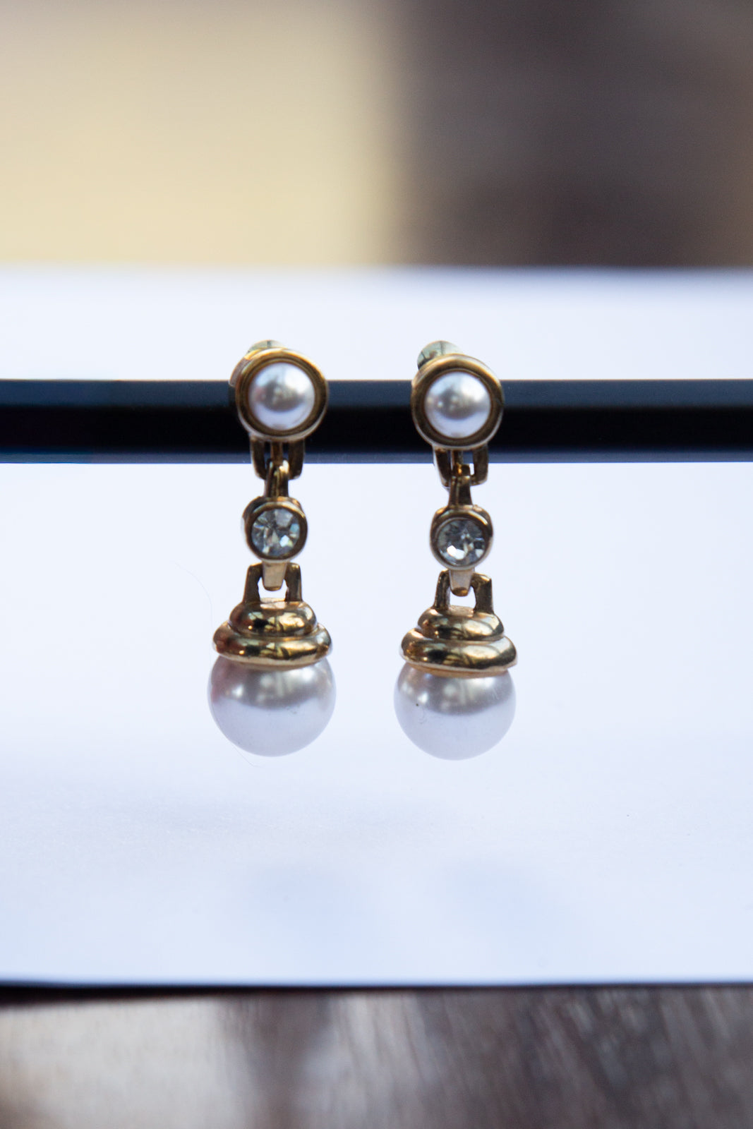 Vintage 1980s Gold Pearl Drop Earrings
