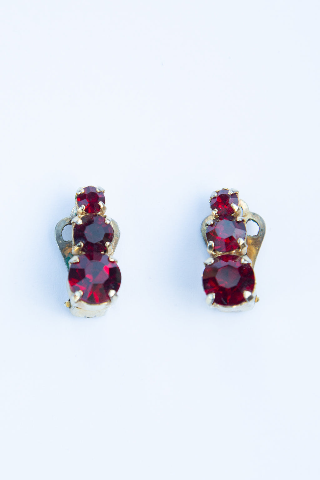 Vintage 1960s Garnet Red Crystal Earrings