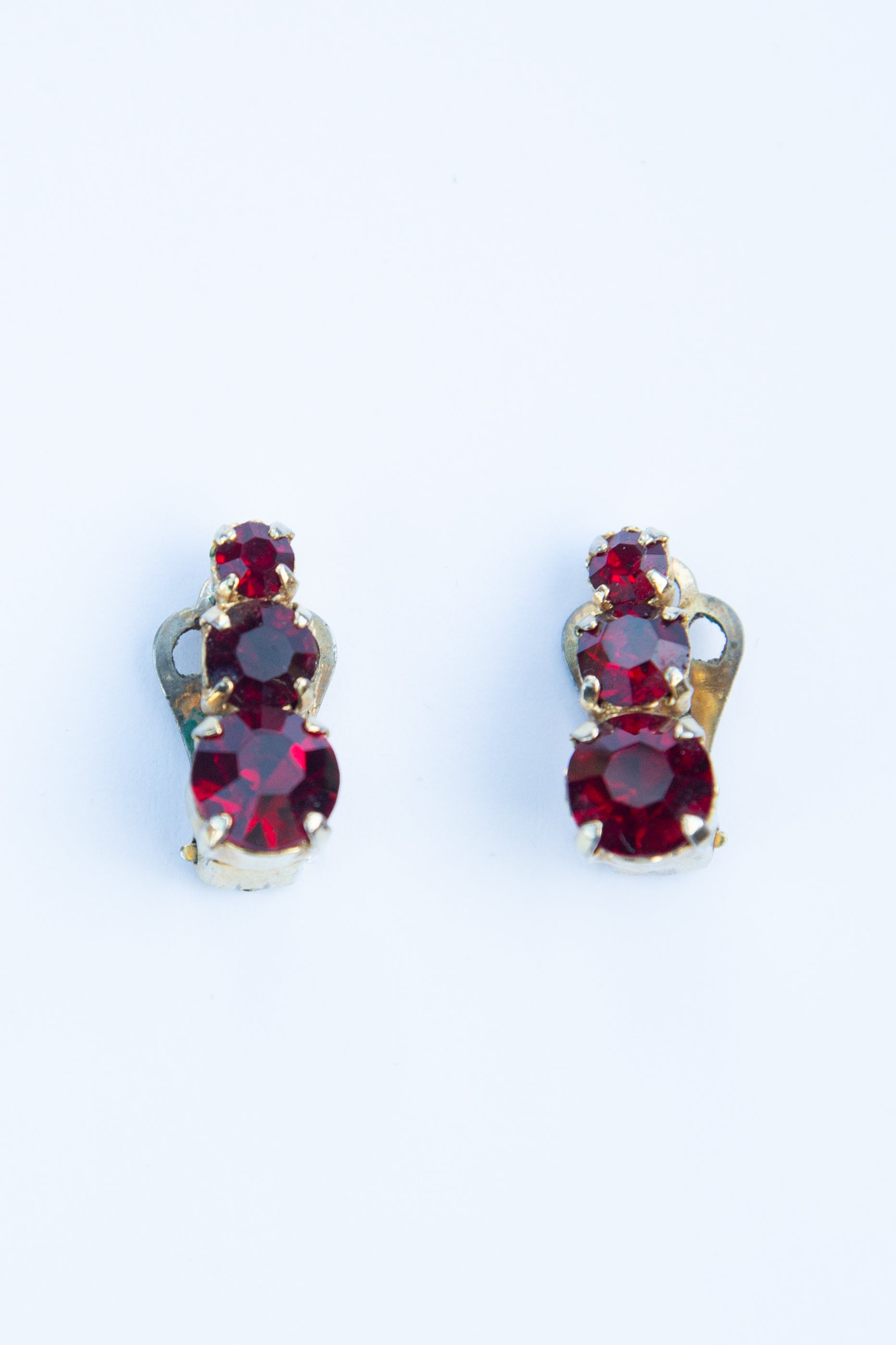 Vintage 1960s Garnet Red Crystal Earrings