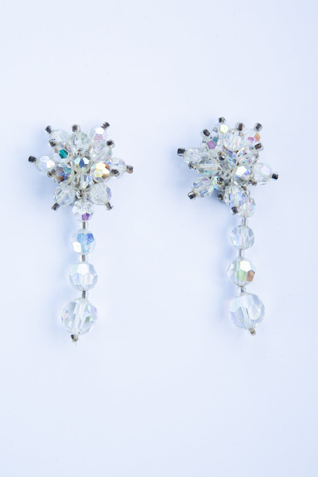 Vintage 1960s Iridescent Crystal Star Drop Earrings