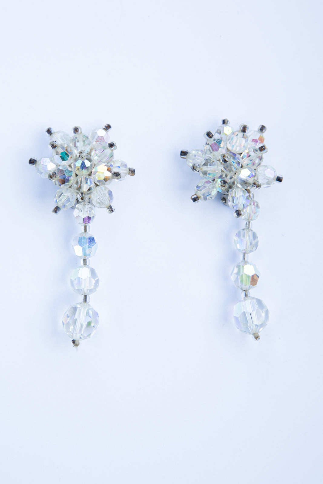 Vintage 1960s Iridescent Crystal Star Drop Earrings