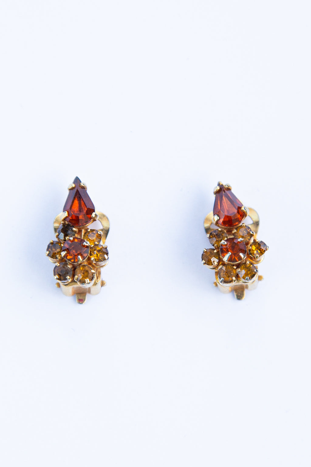 vintage 1950s amber orange rhinestone earrings
