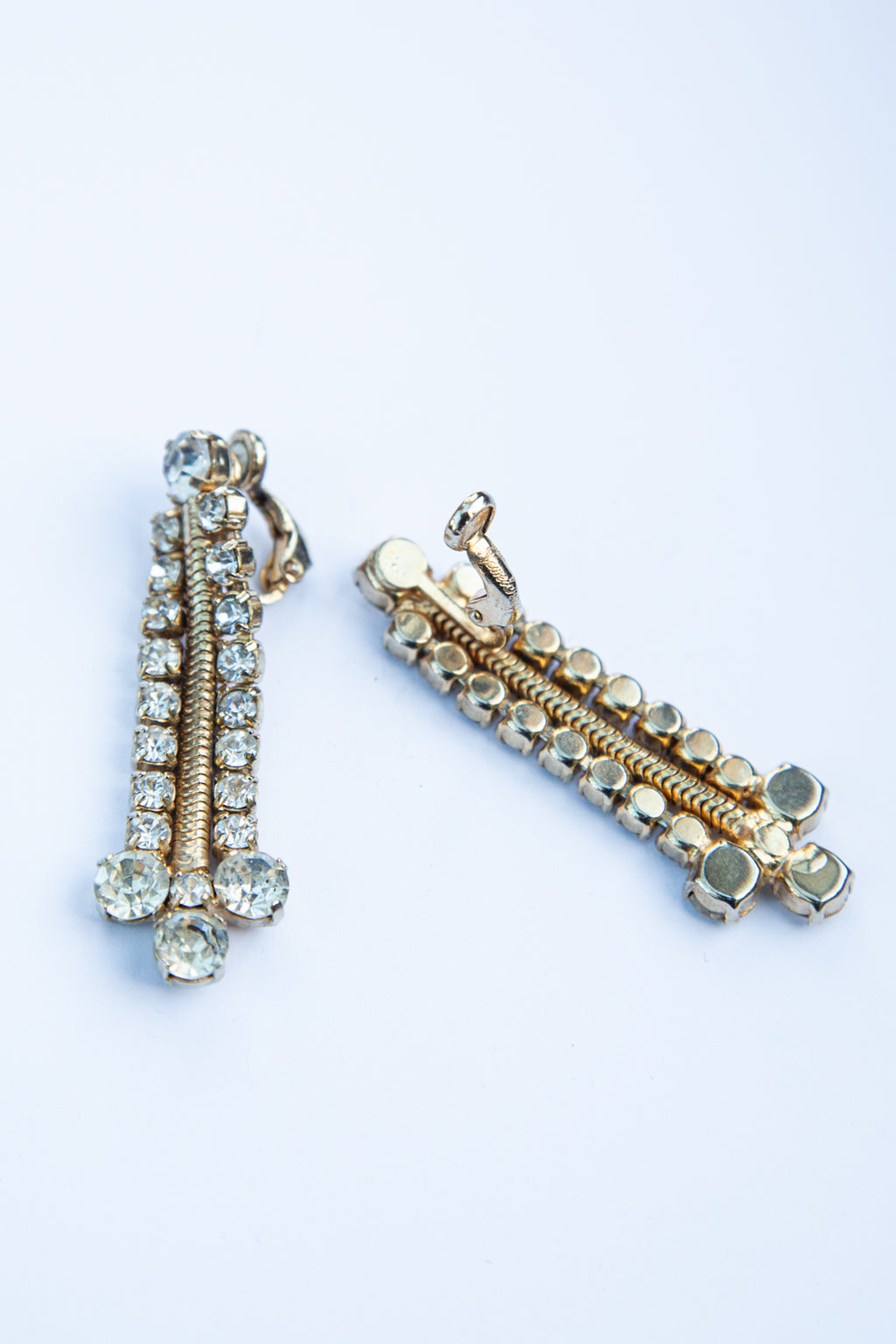 Vintage 1970s Gold Rhinestone Drop Earrings